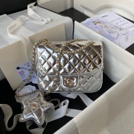 chanel Metallic Mirror Calfskin, Metallic Lambskin & Gold-Tone Metal Mini Flap Bag & Star Coin Purse AS4647 silver 2024