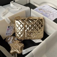 chanel Metallic Mirror Calfskin, Metallic Lambskin & Gold-Tone Metal Mini Flap Bag & Star Coin Purse AS4647 gold 2024