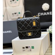 Chanel Grained Calfskin Small Flap Bag with Top Handle AS3652 Black 2022(original quality)