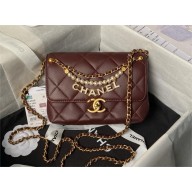 CHANEL Shiny Lambskin, Imitation Pearls & Gold-Tone Metal Mini Flap Bag AS4986 burgundy 2024