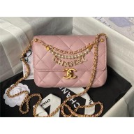 CHANEL Shiny Lambskin, Imitation Pearls & Gold-Tone Metal Mini Flap Bag AS4986 pink 2024