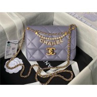 CHANEL Shiny Lambskin, Imitation Pearls & Gold-Tone Metal Mini Flap Bag AS4986 PURPLE 2024
