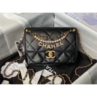 CHANEL Shiny Lambskin, Imitation Pearls & Gold-Tone Metal Mini Flap Bag AS4986 black 2024