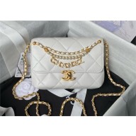 CHANEL Shiny Lambskin, Imitation Pearls & Gold-Tone Metal Mini Flap Bag AS4986 white 2024