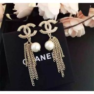 Chanel pearl tassel earrings 2016 gold