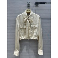 miu miu Crepe de chine blouse beige 2023 