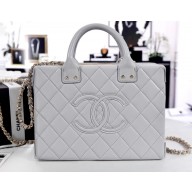 Chanel Calfskin Vanity Case Bag AS3345 Light Gray 2022