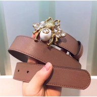 Gucci Queen Margaret Leather Belt 35mm Beige Grey 2018