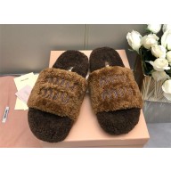 Miu Miu SHEARLING SLIDES COFFEE 2024SS
