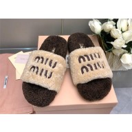 Miu Miu SHEARLING SLIDES BEIGE/COFFEE 2024SS