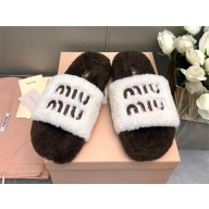 Miu Miu SHEARLING SLIDES WHITE/BLACK 2024SS