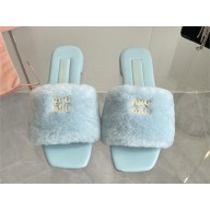 Miu Miu lambskin/SHEARLING SLIDES blue 2024SS