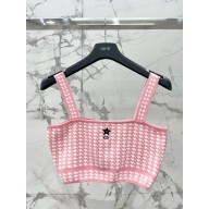 Dior White and Candy Pink Houndstooth Technical Knit Dioriviera Cropped Top 2024