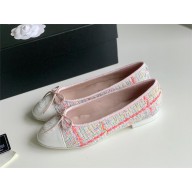 Chanel white,pink Wool Tweed & Lambskin ballet flats 2024