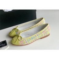 Chanel yellow,pink Wool Tweed & Lambskin ballet flats 2024