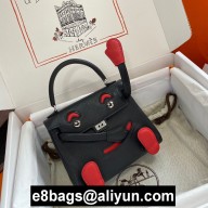 hermes kelly doll bag in original swift leather black/red handmade