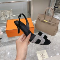 HERMES 7CM Eternite SANDALS IN EPSOM LEATHER silver crystals