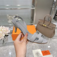 HERMES 7CM Eternite SANDALS IN EPSOM LEATHER gray