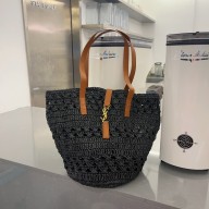 cheap sale saint laurent raffia tote bag black 2023