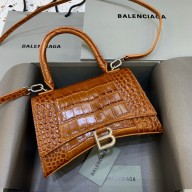 BALENCIAGA Hourglass Small Handbag in caramel shiny crocodile embossed calfskin 2022