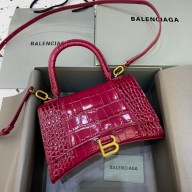 BALENCIAGA Hourglass Small Handbag in red shiny crocodile embossed calfskin 2022