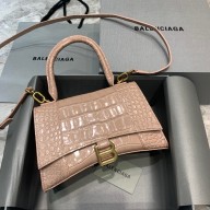 BALENCIAGA Hourglass Small Handbag in nude shiny crocodile embossed calfskin 2022