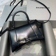 BALENCIAGA  Hourglass Small Handbag in so black shiny box calfskin 2022