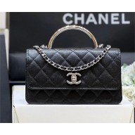 CHANEL BLACK Clutch with Chain IN Shiny grained Calfskin AP4498 2025(original quality)