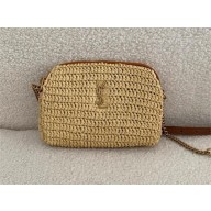 Saint Laurent GABY zipped pouch in raffia NATUREL AND BRICK(original quality)