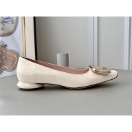Roger Vivier Viv' Choc Metal Buckle Ballerinas in patent leather white 2023