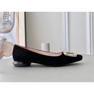 Roger Vivier Viv' Choc Metal Buckle Ballerinas in suede leather black 2023