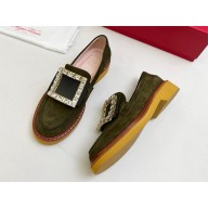 Roger Vivier Viv' Rangers Loafers in suede leather army green 2022