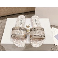 Dior Cotton Embroidered with Metallic Thread and Gold-Tone Millefiori Unicorn Motif Dway Slide 2025
