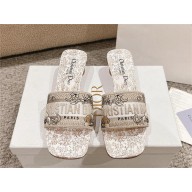 Dior Cotton Embroidered with Metallic Thread and Gold-Tone Millefiori Unicorn Motif Dway heeled Slide 2025
