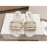 Dior Cotton Embroidered with Metallic Thread and White and Gold-Tone Dway Slide 2025