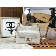 Chanel Shiny Crumpled Calfskin Hobo Handbag AS3690 WHITE 2022