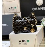 Chanel Shiny Crumpled Calfskin Small Hobo Bag AS3710 Black 2022(ORIGINAL QUALITY)