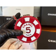 chanel Red & White Lambskin, Enamel & Gold-Tone Metal Clutch with Chain AP3074 2023