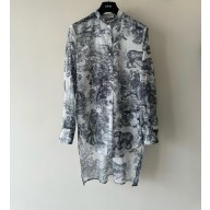 Dior White Toile de Jouy Cotton Voile long blouse 2024