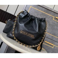 Chanel Shiny Grained Calfskin, Enamel & Gold-Tone Metal Black 22 Small Handbag AS3260 2024