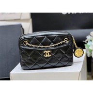 Chanel Shiny Lambskin & Gold-Tone Metal BLACK Mini Camera Case AS5190 2024(ORIGINAL QUALITY)