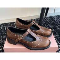 Miu Miu Brushed leather T-strap brogue shoes BROWN 2024SS