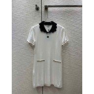 chanel white cotton dress with black collar 2023 