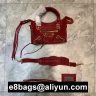 BALENCIAGA GOATSKIN CLASSIC METALLIC EDGE MINI CITY BAG Rouge Moyen