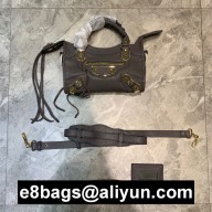 BALENCIAGA GOATSKIN CLASSIC METALLIC EDGE MINI CITY BAG IRON GRAY
