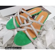 Aquazzura Crystal Straps Moondust Flats Green 2022
