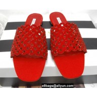 Aquazzura Crystal Candy Flat Slides Sandals Red 2022