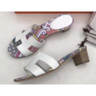 Hermes Heel 5cm Print Oasis Slipper Sandals White
