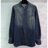 Miu Miu denim blue shirt with crystal 2025