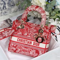 Dior Medium LADY D-LITE Bag in Raspberry Embroidery Reverse Jouy Print  M929 2021